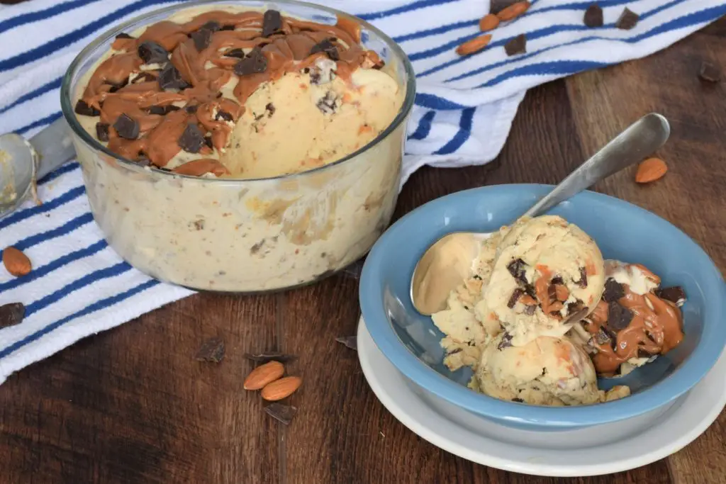 almond amazingness ice cream in a bowl