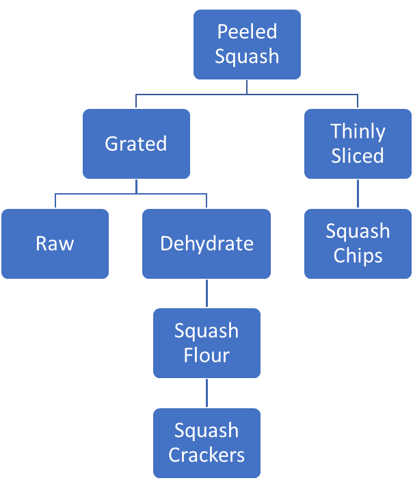 Squash Presentation grated, flour, crackers, chips