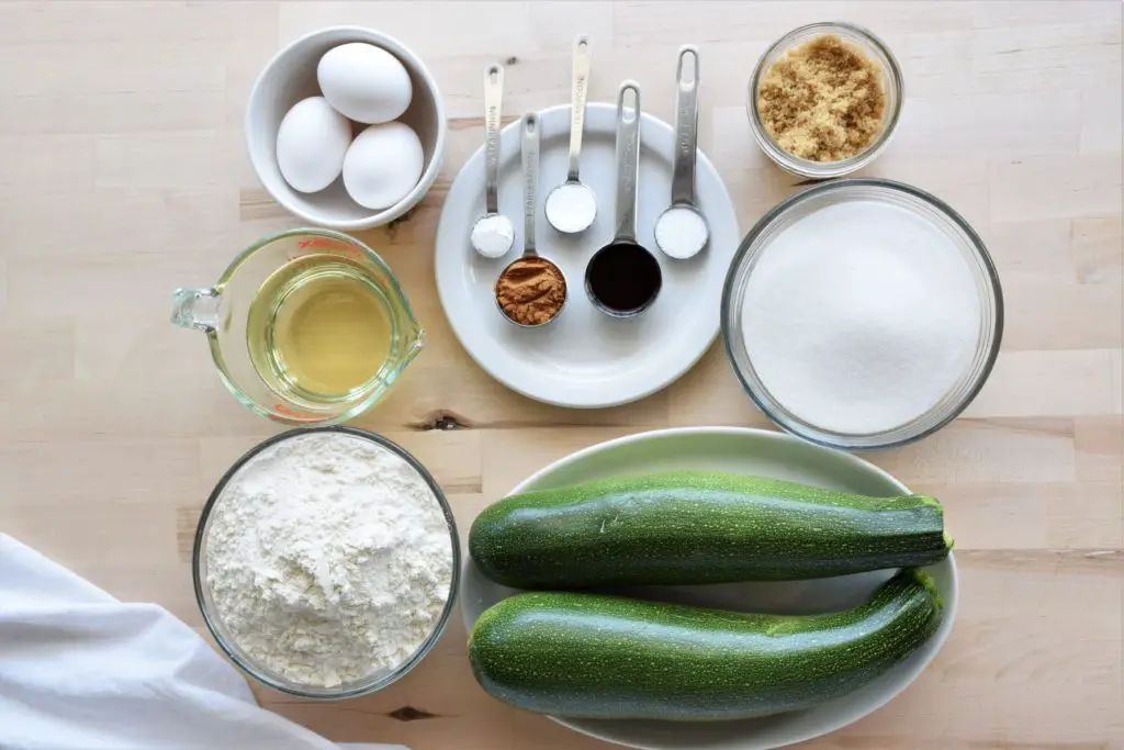 Ingredients for dairy free zucchini bread