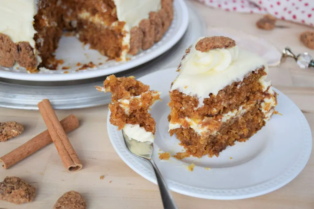 Bite on fork of moist carrot cake - this bread will rise