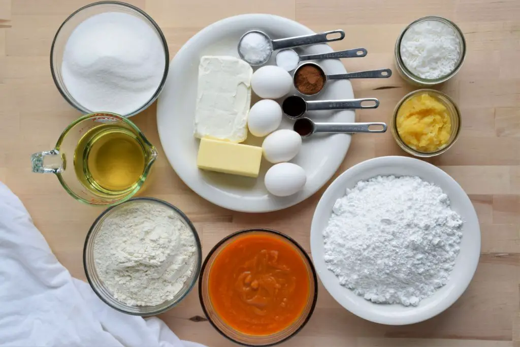 Carrot cake ingredients displayed - this bread will rise