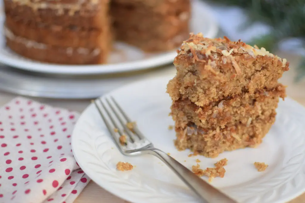 Bite gone from a slice of oatmeal cake