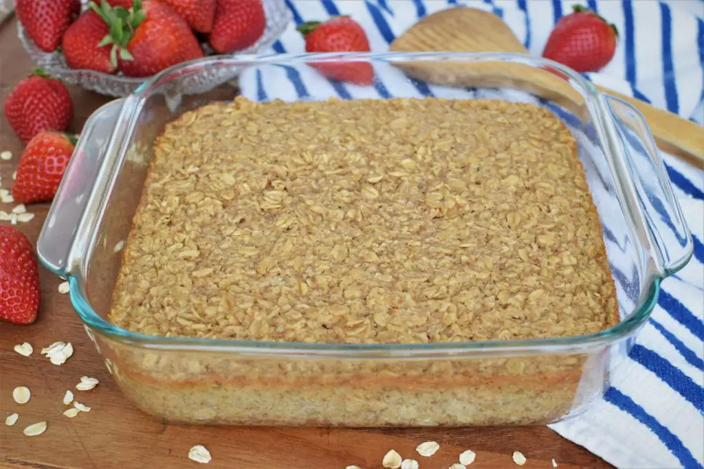 Full pan of baked oatmeal