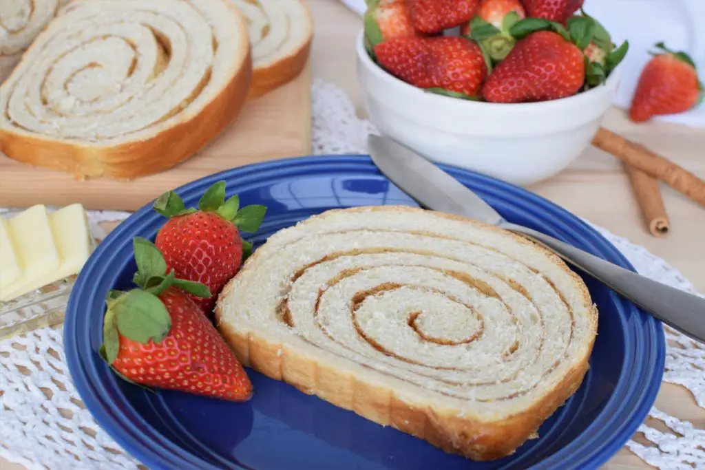 Slice of swirl bread with strawberries