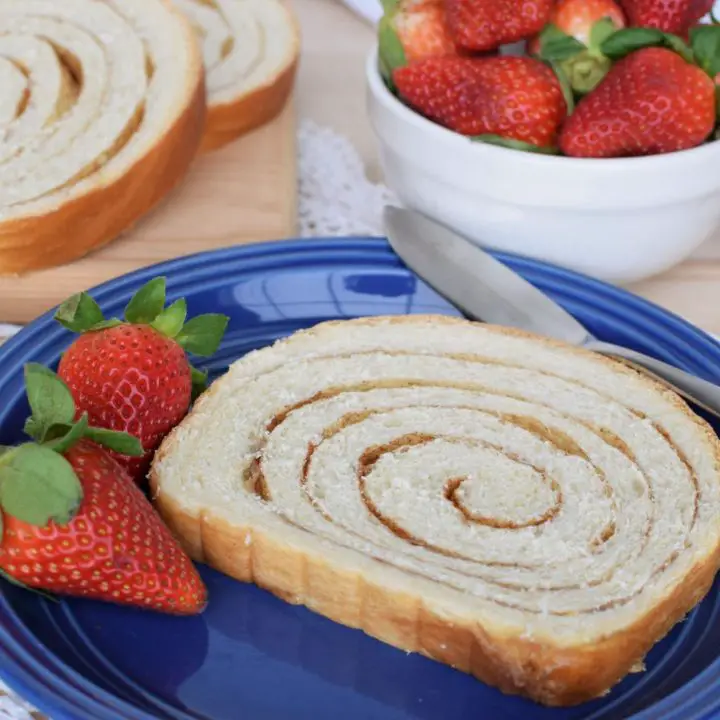 Slice of swirl bread with strawberries