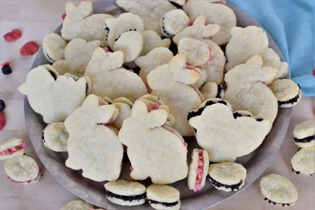 Full tray of Easter shaped lemon berry cream cookies