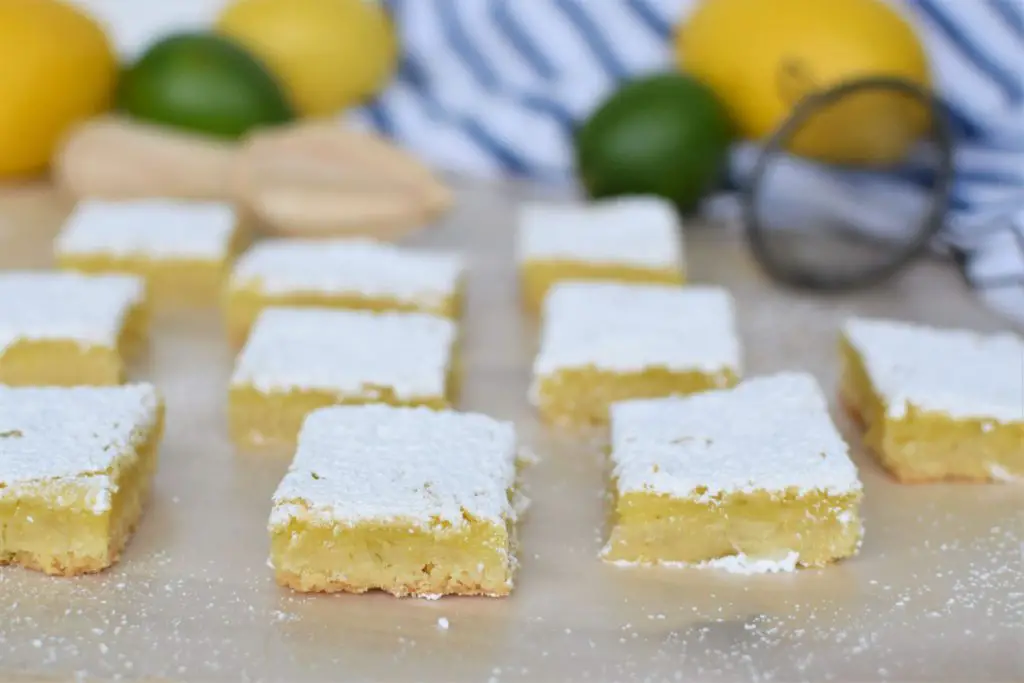lemon lime bars laid out on a counter - this bread will rise