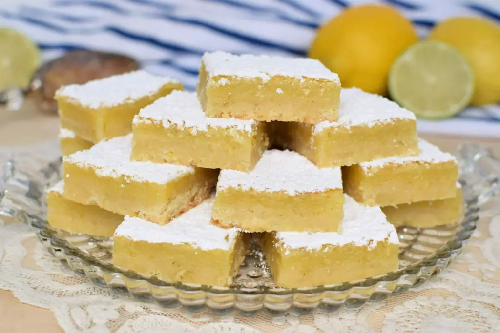 Platter of lemon lime bars - this bread will rise