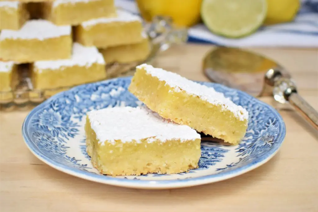 Plate of two lemon lime bars - this bread will rise