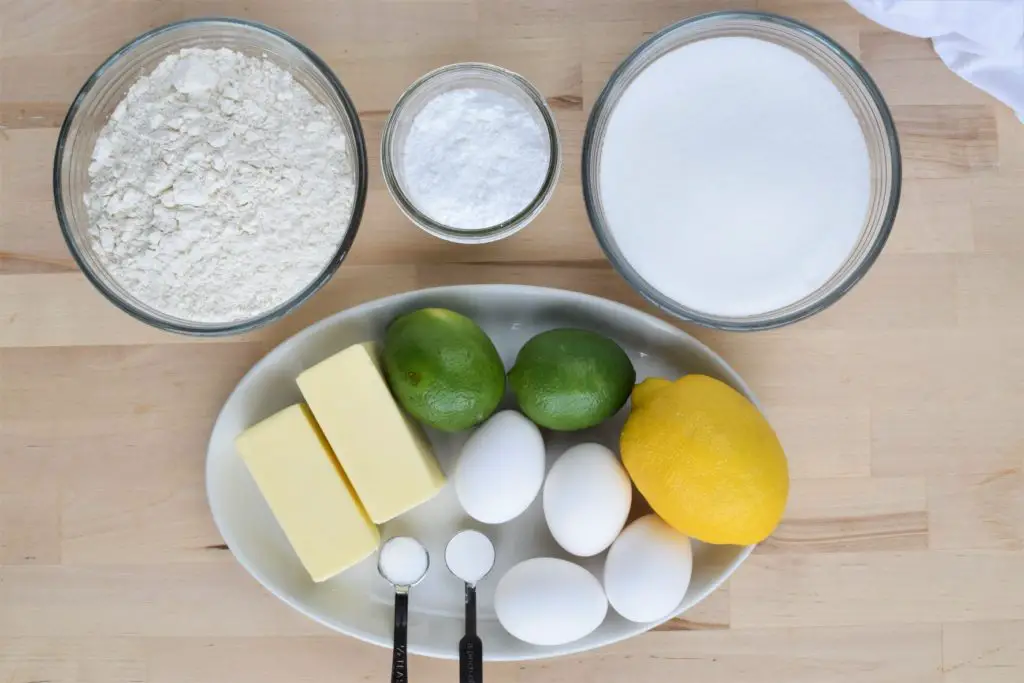 Ingredients for lemon lime bars - this bread will rise