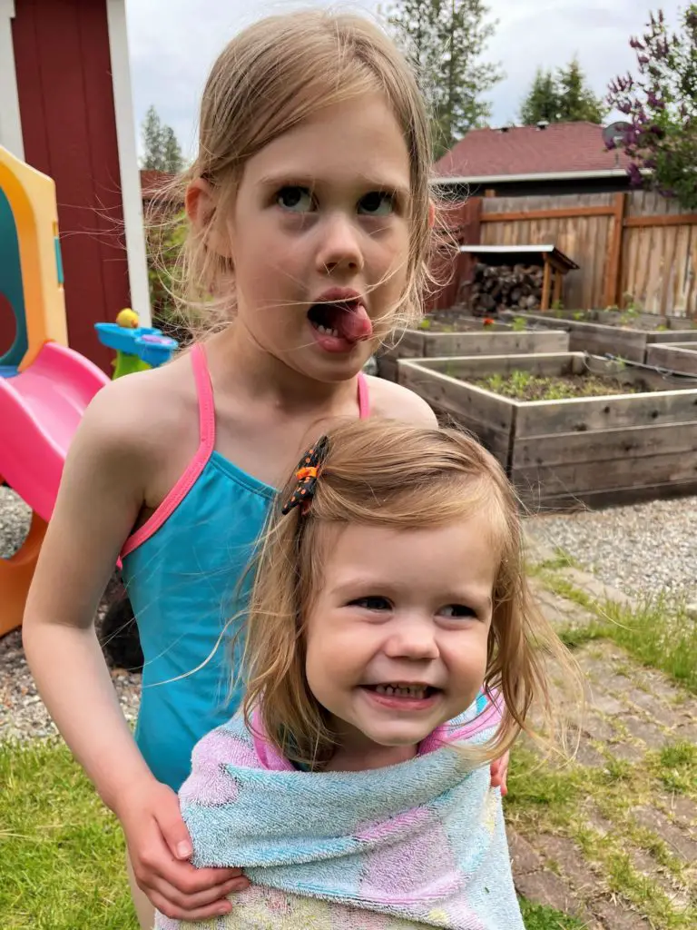 Two girls making silly faces