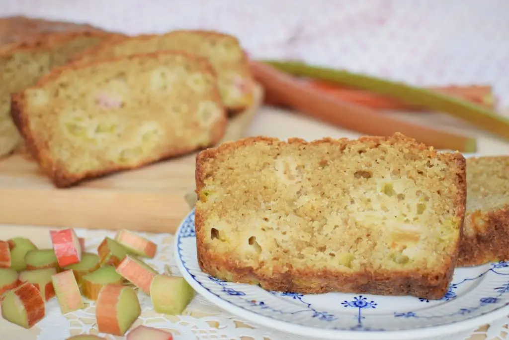 Sliced loaf of rhubarb bread