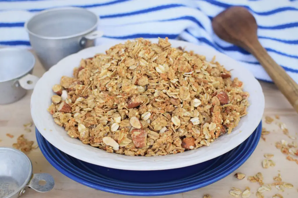 Giant bowl of coconut almond granola. this bread will rise