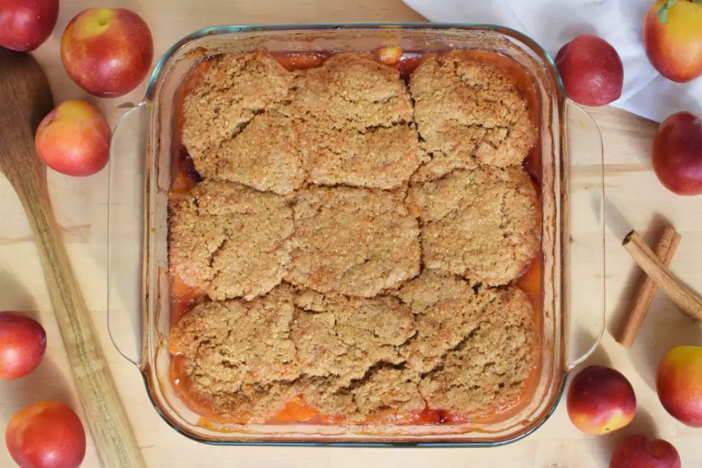 Honeyed Plum Cobbler, overhead picture