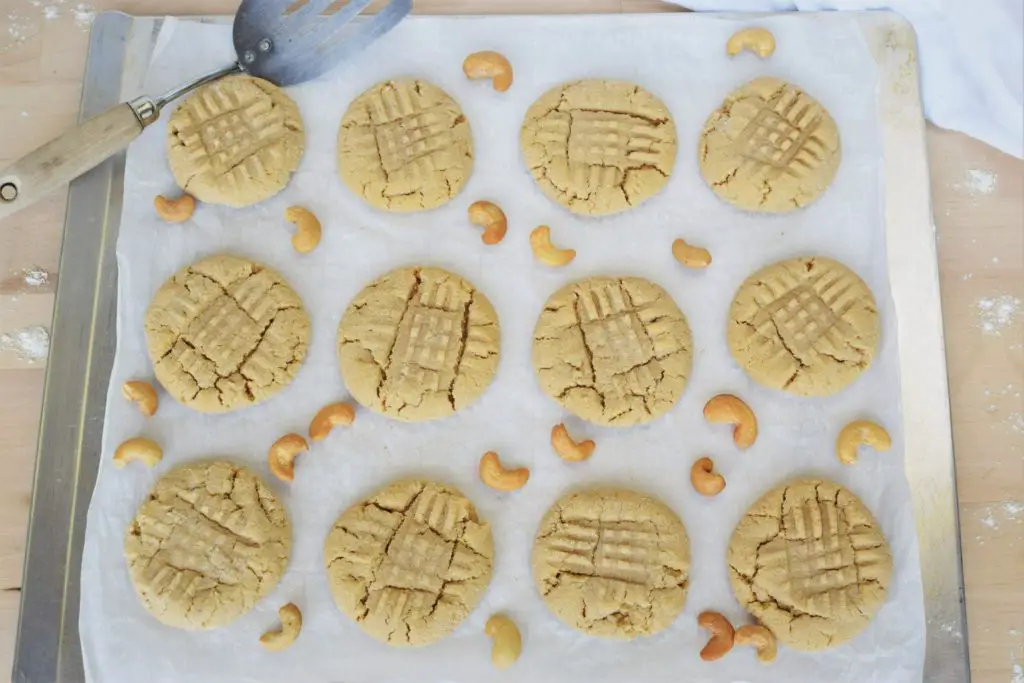 Baking tray of cashew butter cookies - this bread will rise