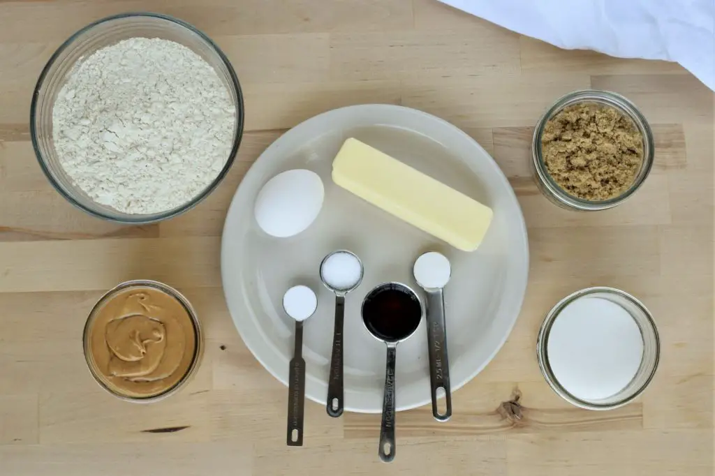 Ingredients laid out for cashew butter cookies - this bread will rise