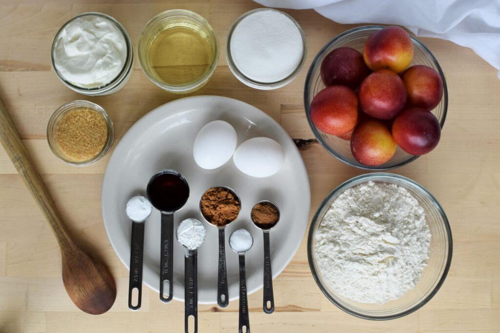 Plum cake ingredients laid out - this bread will rise