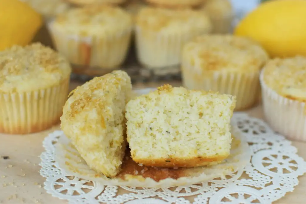 Lemon zucchini muffin cut in half - this bread will rise