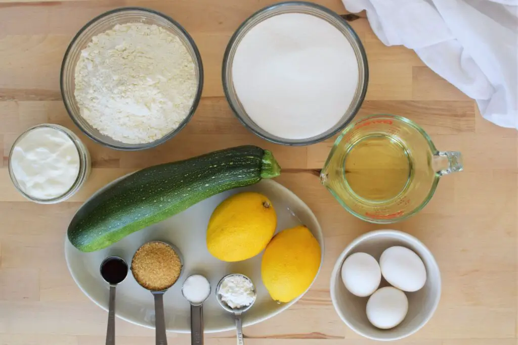 Ingredients for lemon zucchini muffins - this bread will rise