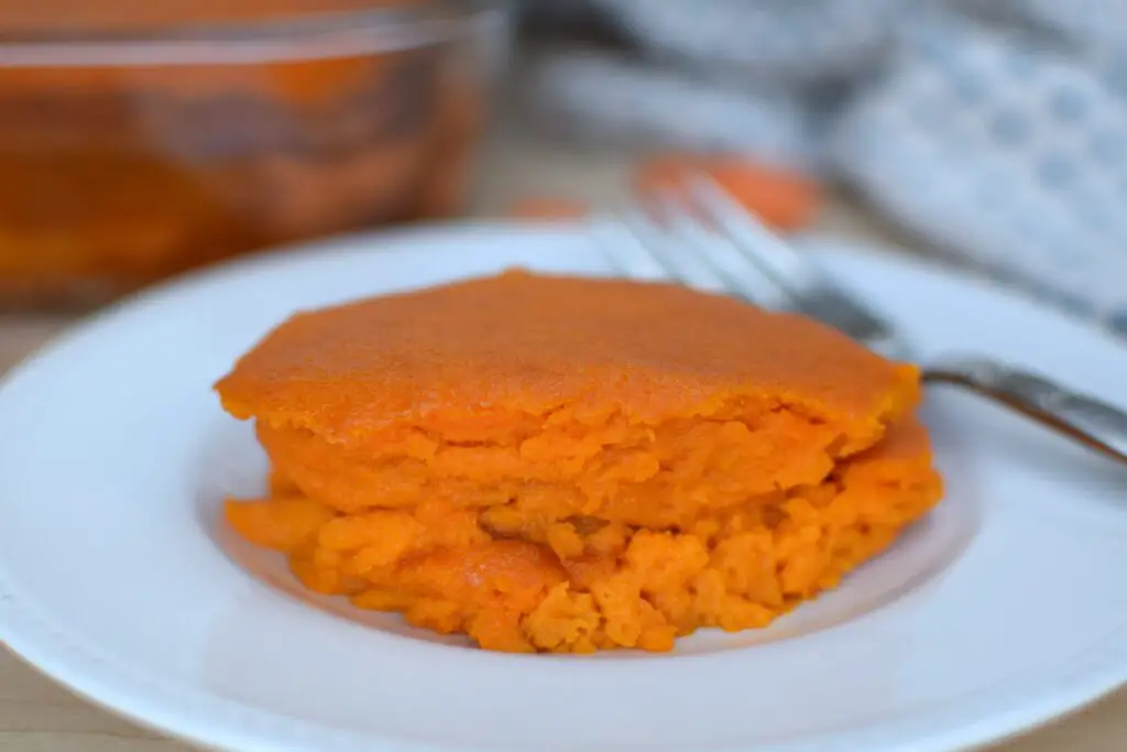 Carrot soufflé close up on a plate. This bread will rise