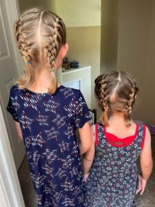 Braided pigtails on Ellie and Rosie - this bread will rise